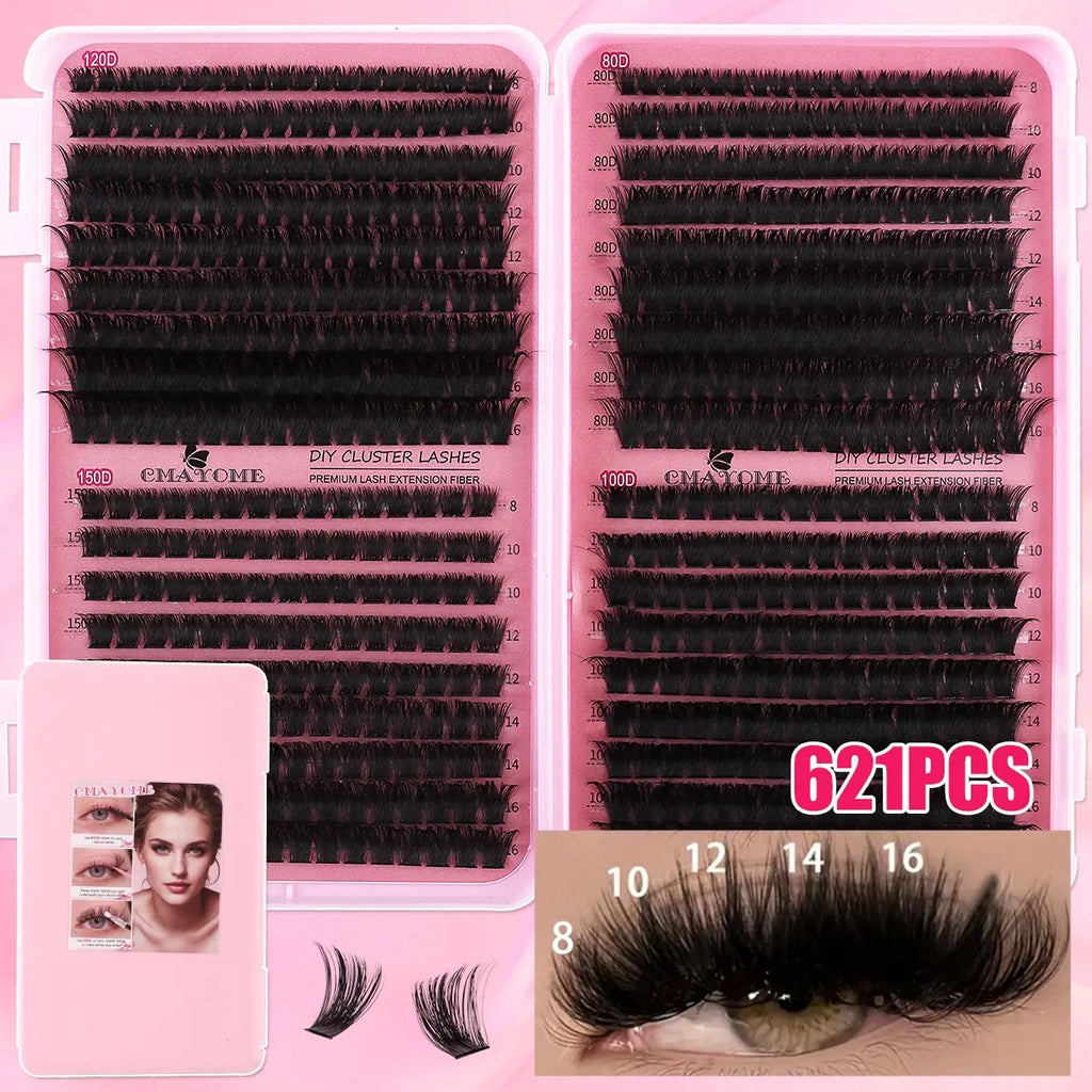 Premium Soft False Eyelashes - DIY Volume Eyelash Book with Mixed Natural Thick Clusters (60D–150D, 8mm–16mm), D Curl for Effortless Daily Makeup and Charming Eyes, Beginner-Friendly and Reusable