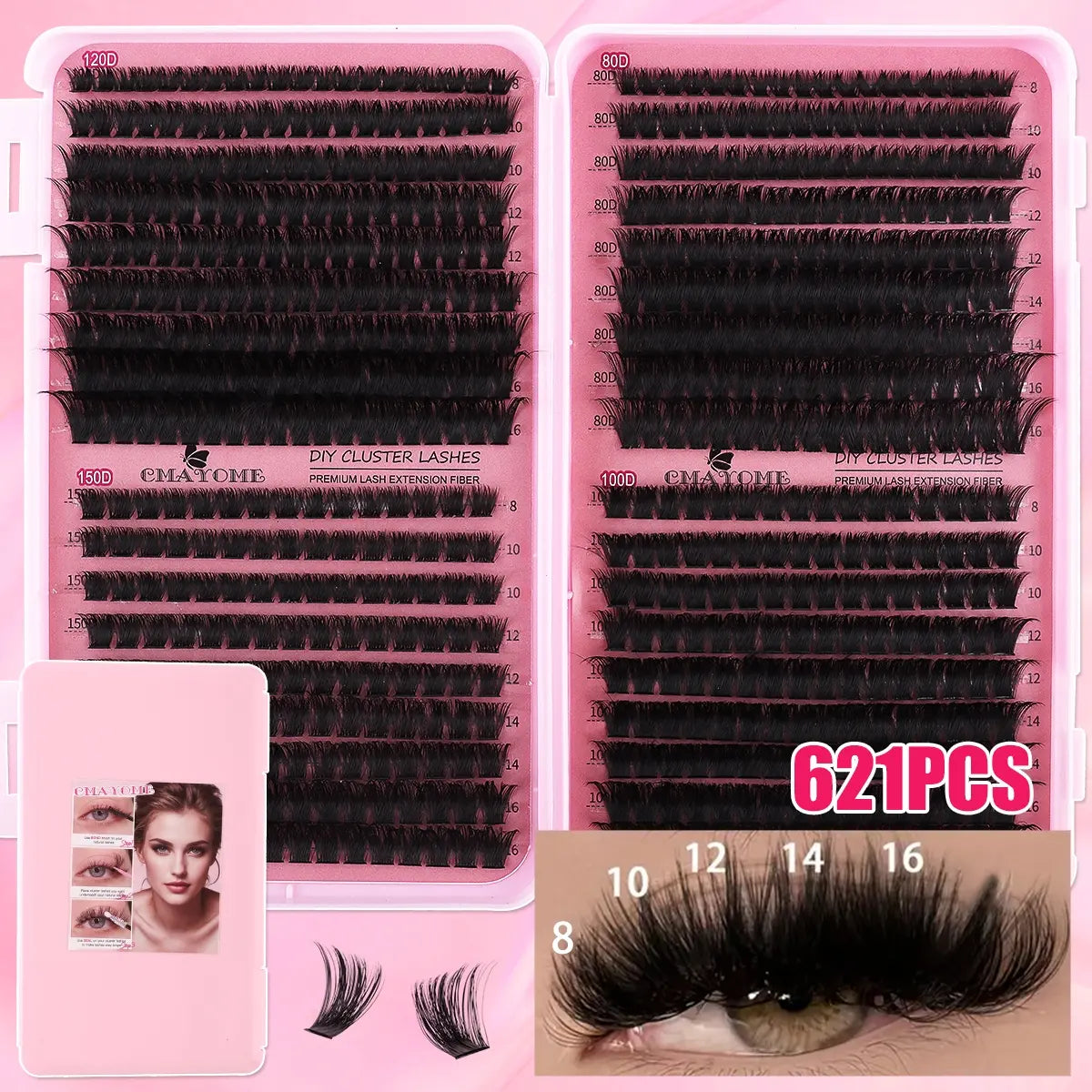Premium Soft False Eyelashes - DIY Volume Eyelash Book with Mixed Natural Thick Clusters (60D–150D, 8mm–16mm), D Curl for Effortless Daily Makeup and Charming Eyes, Beginner-Friendly and Reusable
