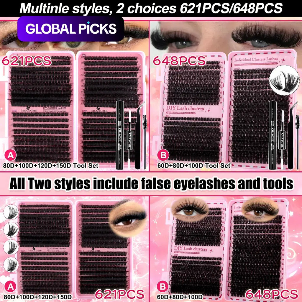 Premium Soft False Eyelashes - DIY Volume Eyelash Book with Mixed Natural Thick Clusters (60D–150D, 8mm–16mm), D Curl for Effortless Daily Makeup and Charming Eyes, Beginner-Friendly and Reusable