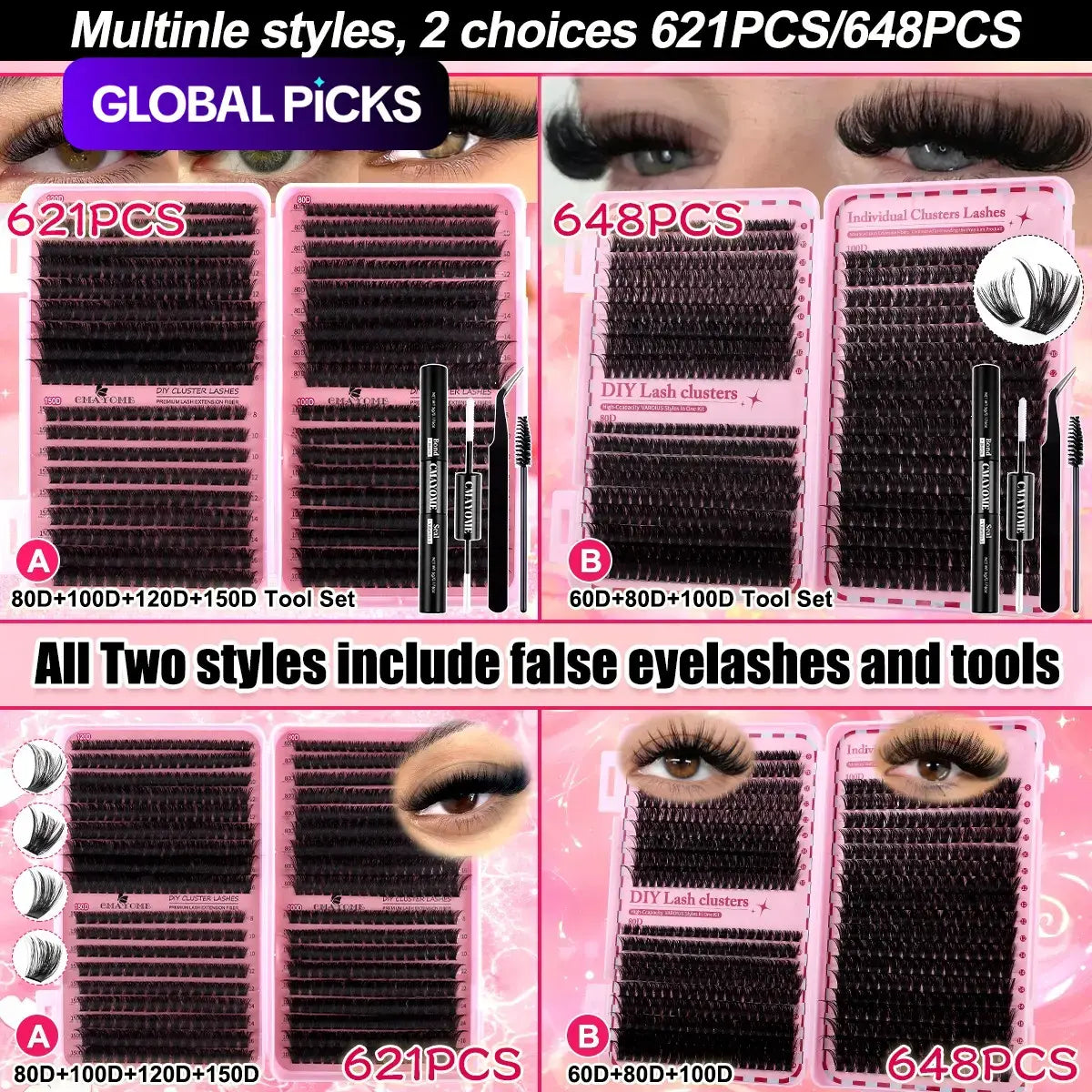 Premium Soft False Eyelashes - DIY Volume Eyelash Book with Mixed Natural Thick Clusters (60D–150D, 8mm–16mm), D Curl for Effortless Daily Makeup and Charming Eyes, Beginner-Friendly and Reusable