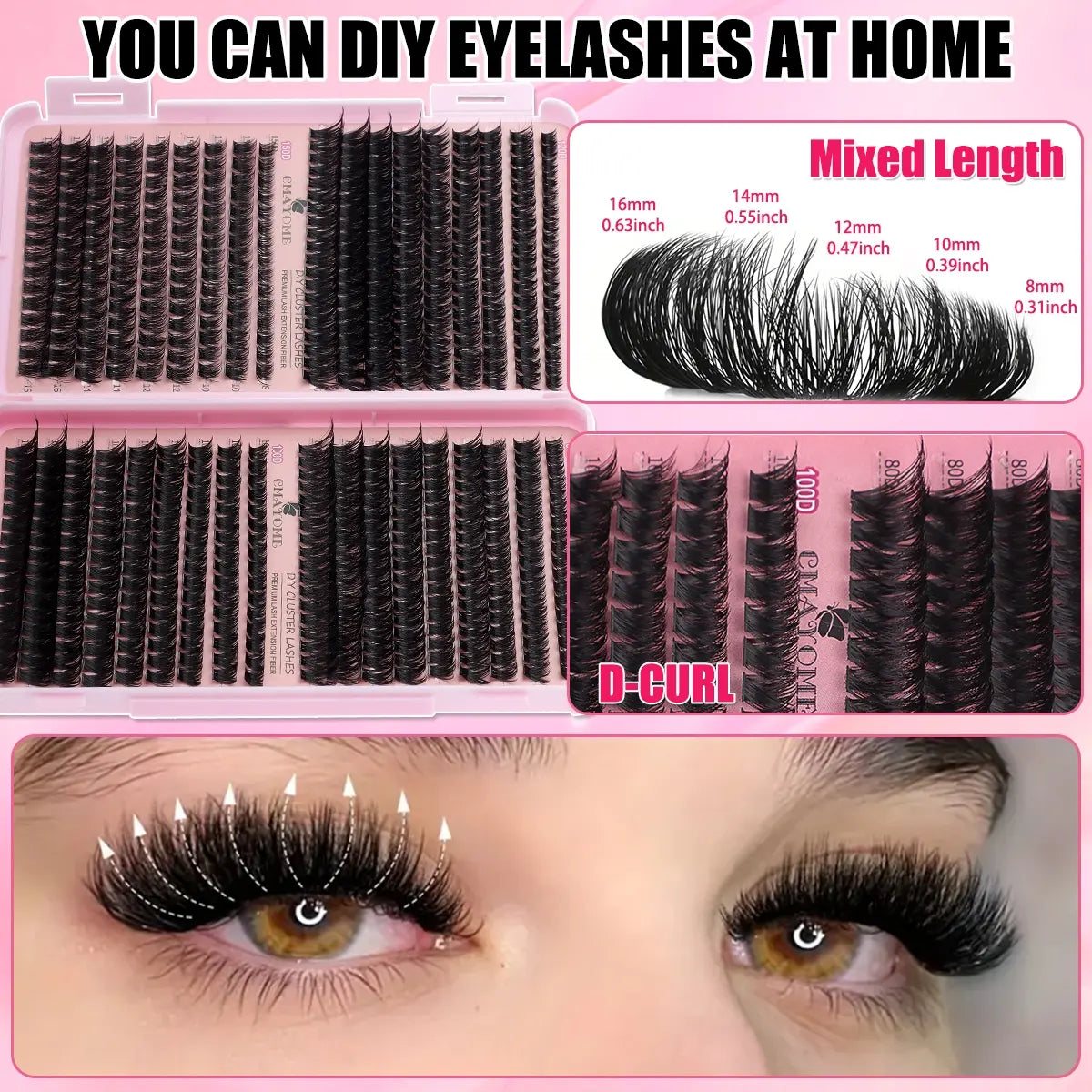 Premium Soft False Eyelashes - DIY Volume Eyelash Book with Mixed Natural Thick Clusters (60D–150D, 8mm–16mm), D Curl for Effortless Daily Makeup and Charming Eyes, Beginner-Friendly and Reusable