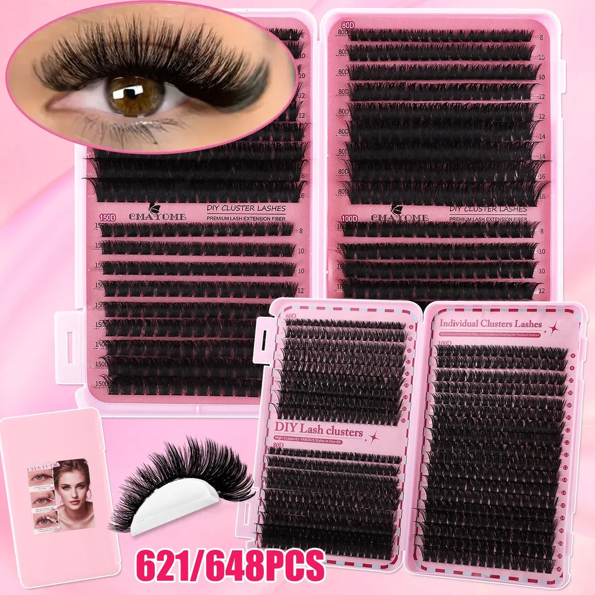 Premium Soft False Eyelashes - DIY Volume Eyelash Book with Mixed Natural Thick Clusters (60D–150D, 8mm–16mm), D Curl for Effortless Daily Makeup and Charming Eyes, Beginner-Friendly and Reusable