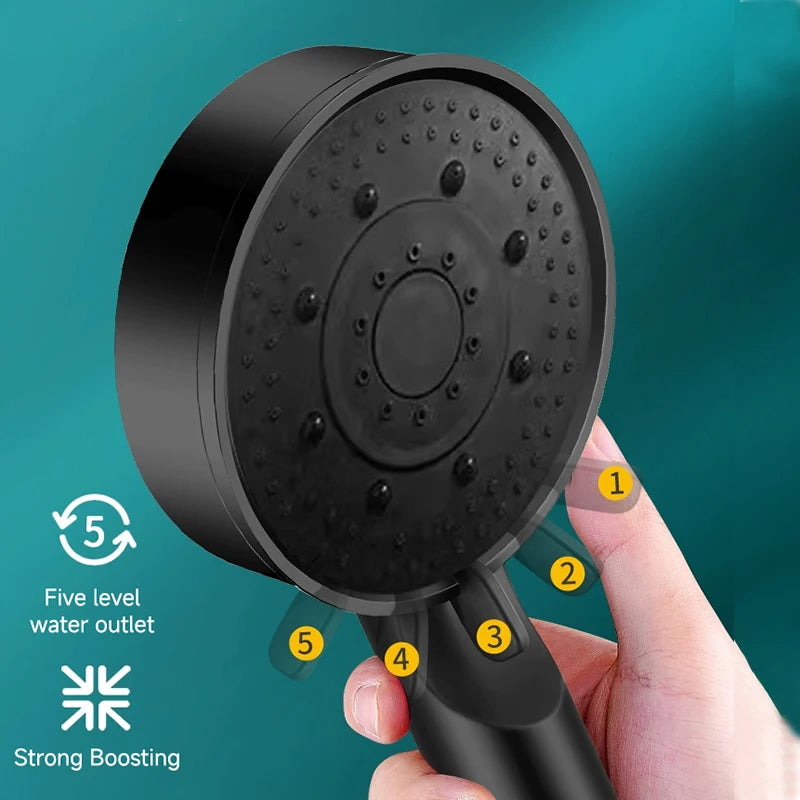 5-Mode Pressure Boost Shower Head — Adjustable Handheld Spray