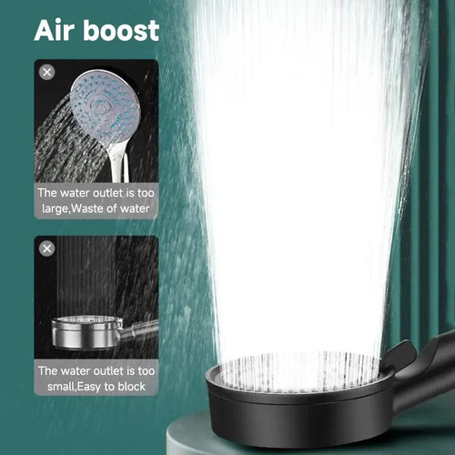 5-Mode Pressure Boost Shower Head — Adjustable Handheld Spray