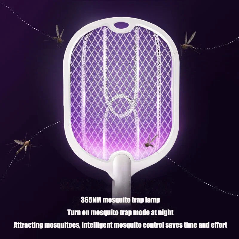 3-in-1 Electric Bug Zapper & Mosquito Swatter Racket — Rechargeable, 3000V