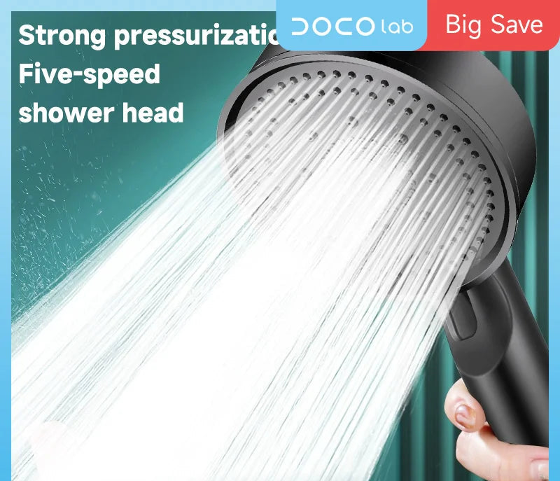 5-Mode Pressure Boost Shower Head — Adjustable Handheld Spray