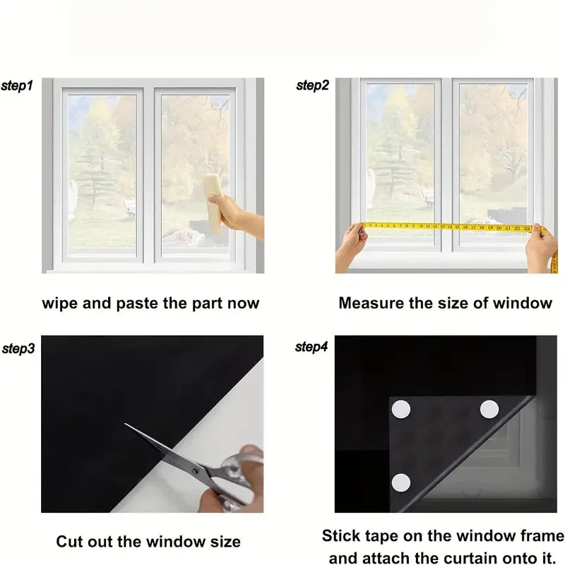 Blackout Window Film — No-Drill DIY Curtain Shade, 95–98% Light Block