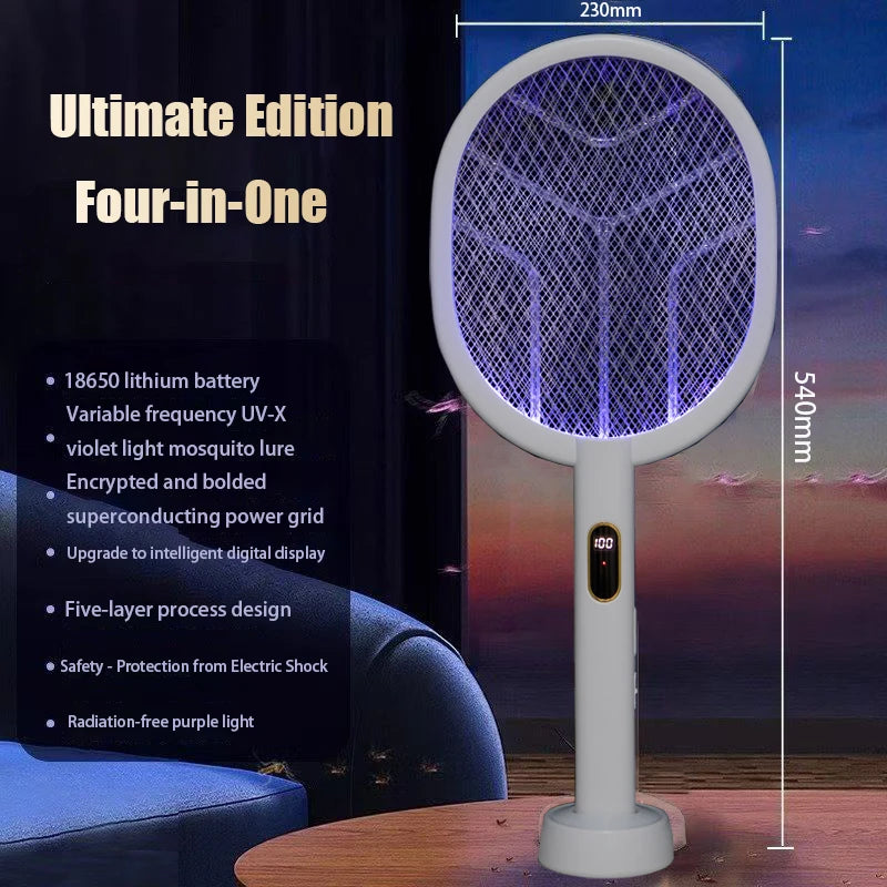 3-in-1 Electric Bug Zapper & Mosquito Swatter Racket — Rechargeable, 3000V