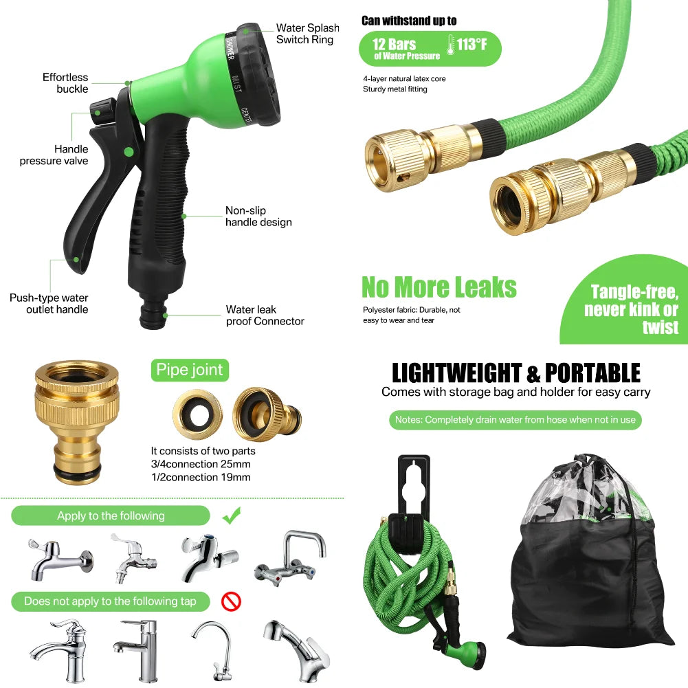 Expandable Garden Hose with Metal Connectors — High Pressure