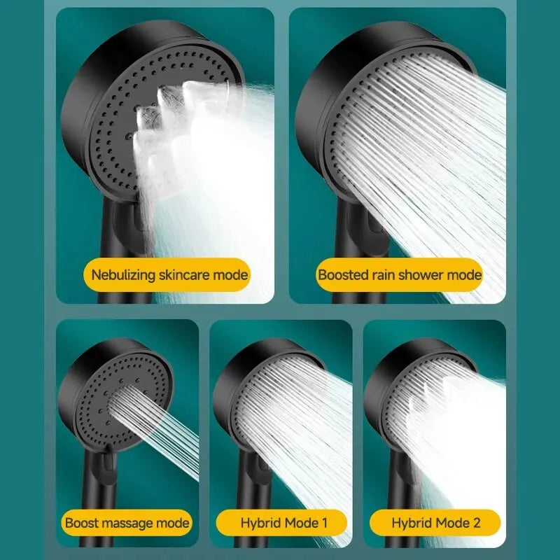 5-Mode Pressure Boost Shower Head — Adjustable Handheld Spray