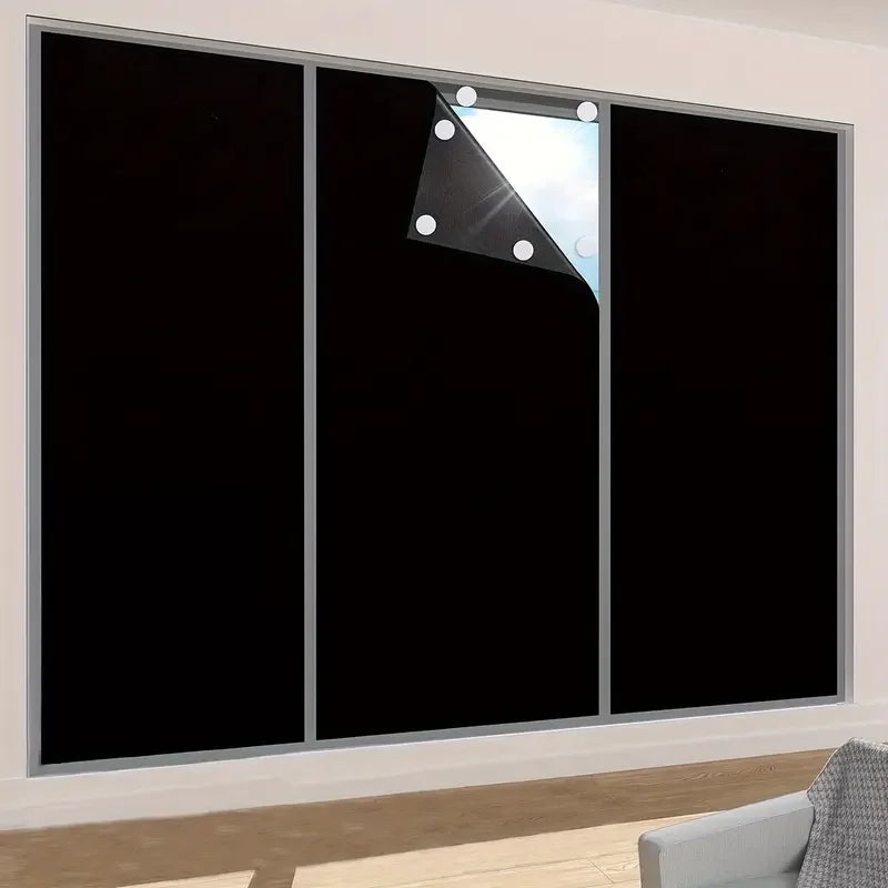 Blackout Window Film — No-Drill DIY Curtain Shade, 95–98% Light Block