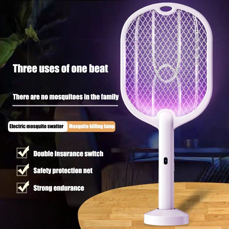 3-in-1 Electric Bug Zapper & Mosquito Swatter Racket — Rechargeable, 3000V