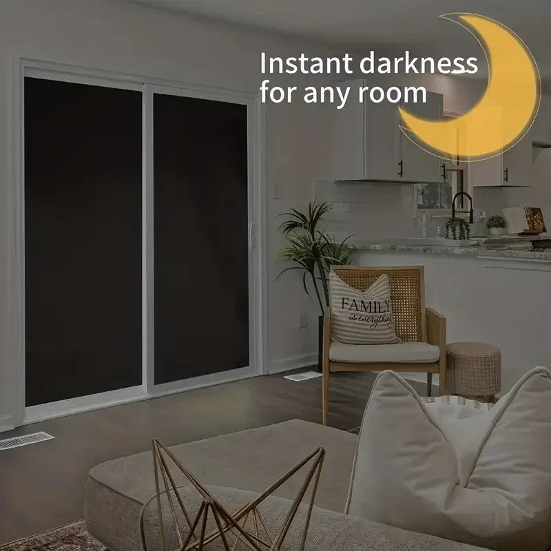 Blackout Window Film — No-Drill DIY Curtain Shade, 95–98% Light Block