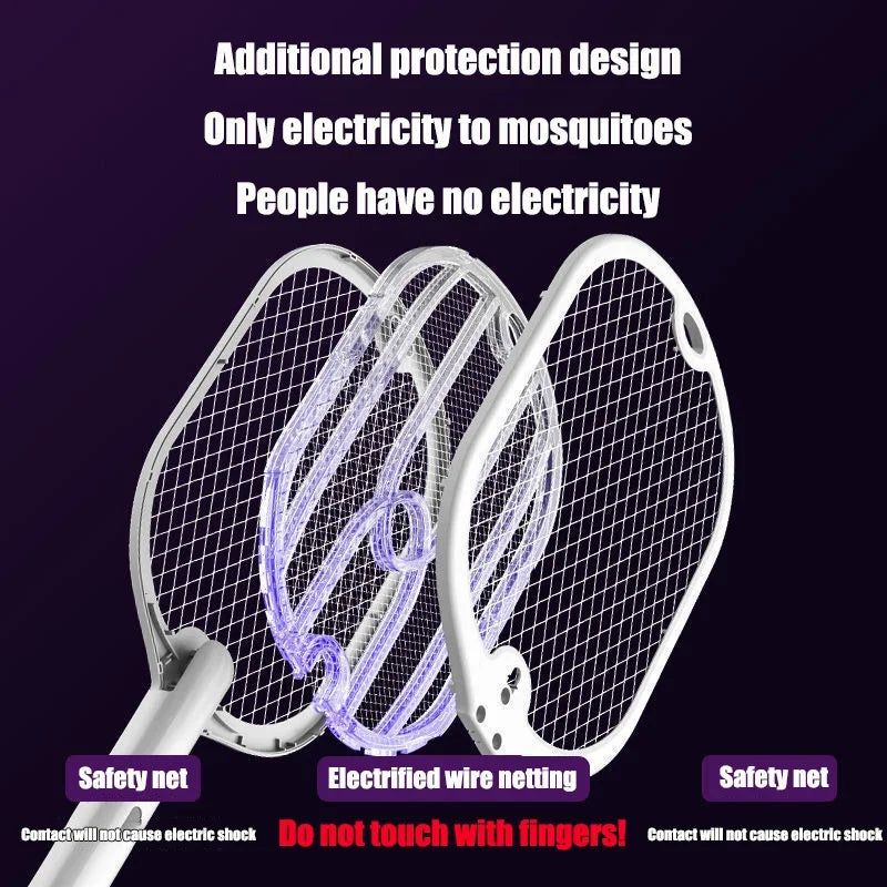 3-in-1 Electric Bug Zapper & Mosquito Swatter Racket — Rechargeable, 3000V